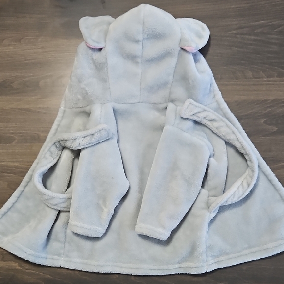Hudson Baby Elephant Hooded Baby Robe 0-9M Gray with Pink Bow - Picture 8 of 9